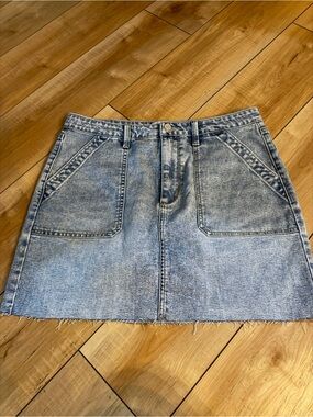 Edikted Light Blue Distressed Denim Mini Skirt